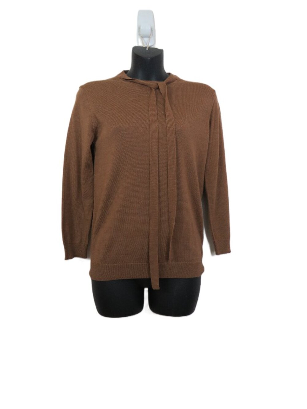APC size Small Brown Basic Long Sleeve Knit Sweater Wool Silk Blend Tie Neck